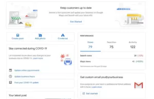 Picture showing inside google my business, where you can create posts and new photos