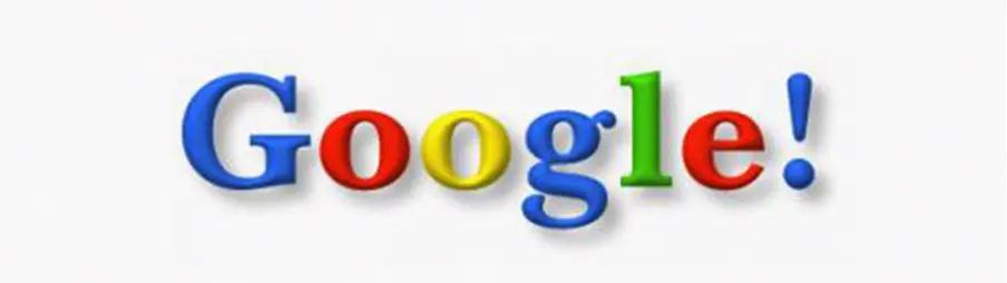 an example of the 1998 google logo with a new exclamation mark