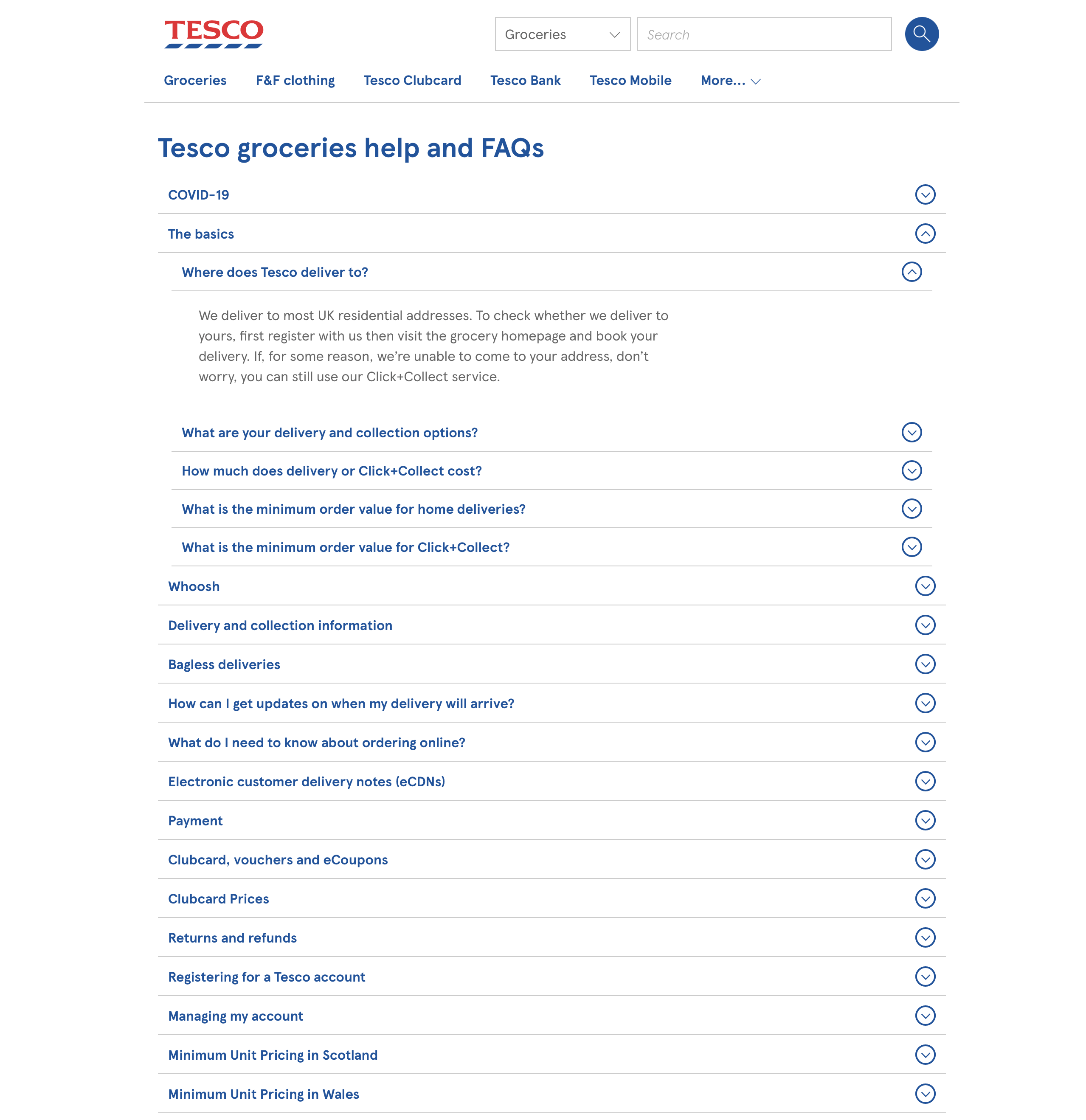 Tesco Superstores in the UK, FAQ Page